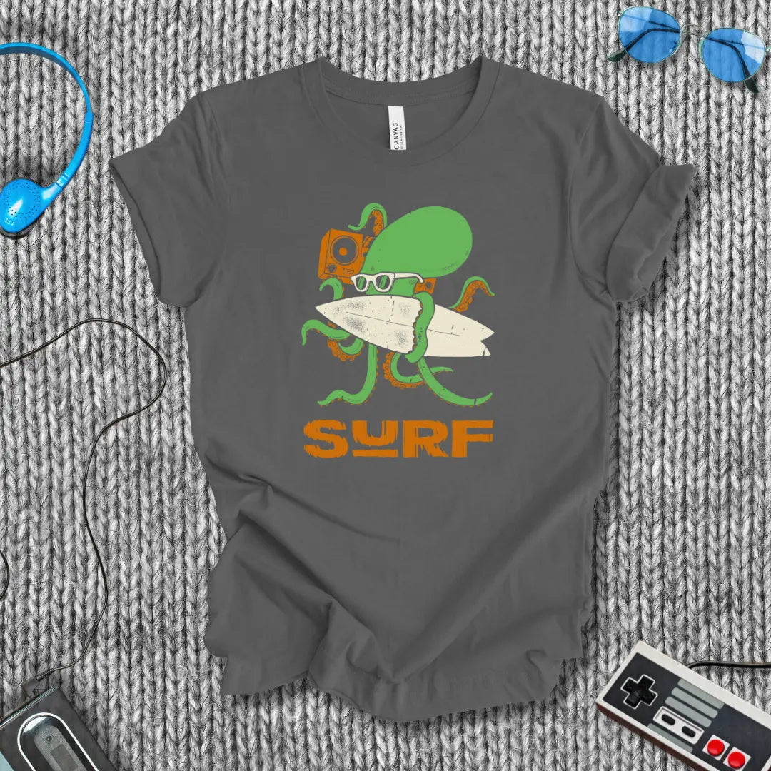 Surf Octopus Boombox T-Shirt Printify