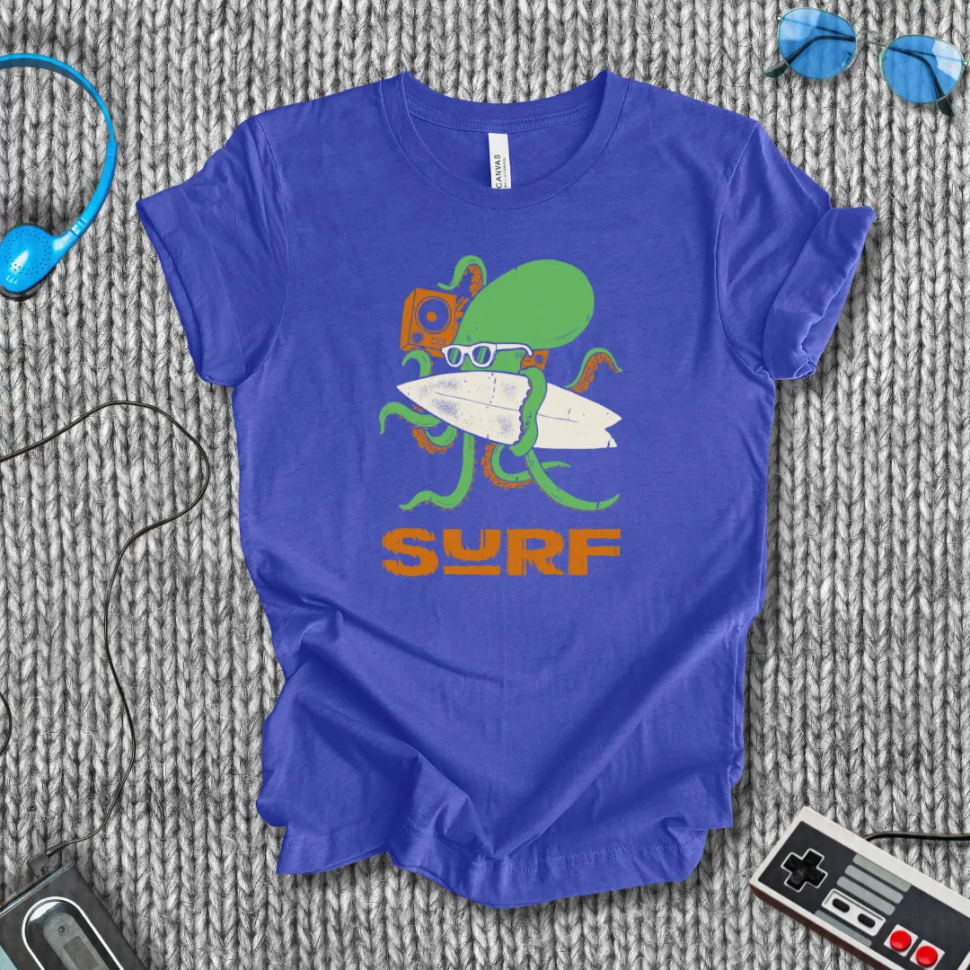 Surf Octopus Boombox T-Shirt Printify