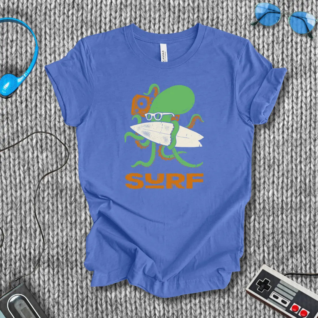 Surf Octopus Boombox T-Shirt Printify