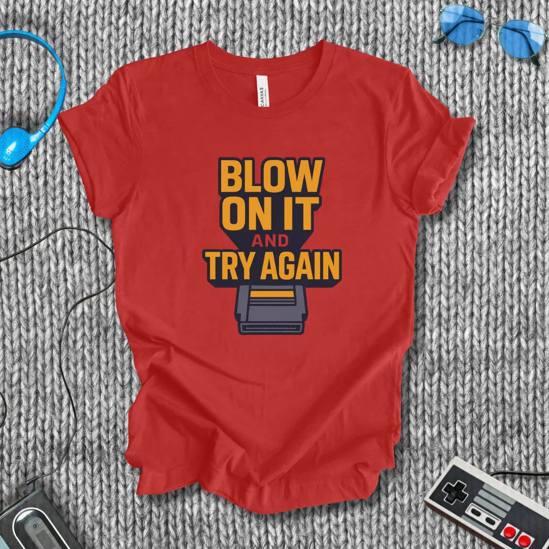 Blow On It and Try Again – Classic Cartridge Retro Gamer T-Shirt Bella+Canvas