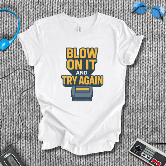 Blow On It and Try Again – Classic Cartridge Retro Gamer T-Shirt Bella+Canvas