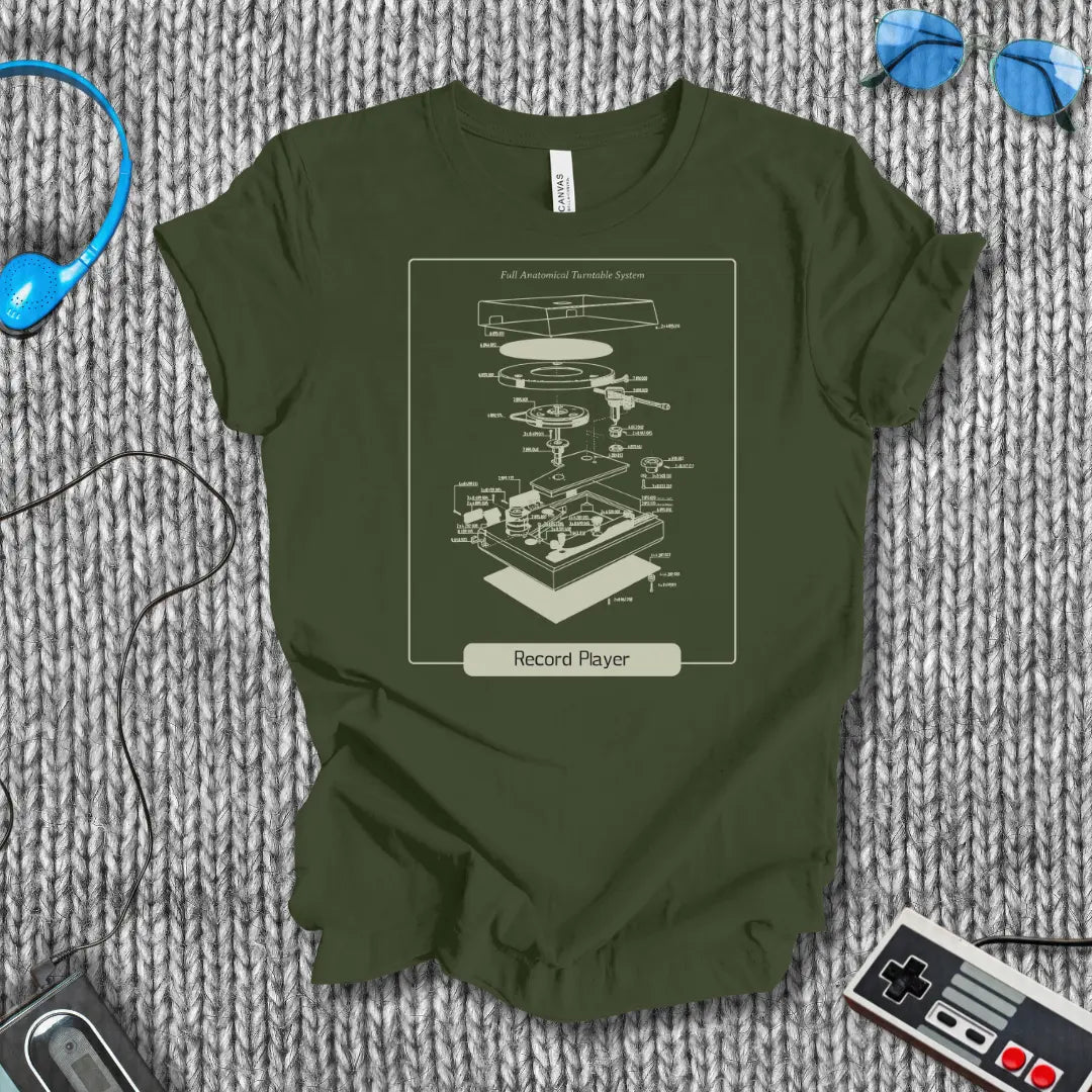 Record Player Schematics T-Shirt Printify
