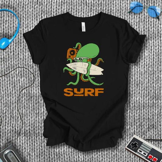 Surf Octopus Boombox T-Shirt Printify