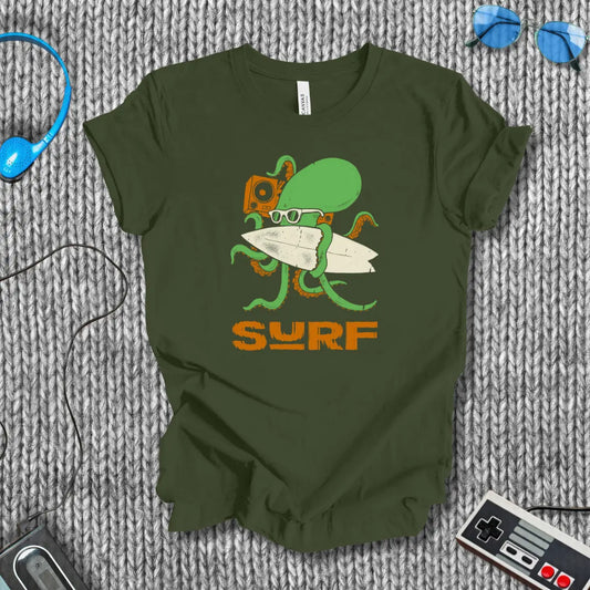 Surf Octopus Boombox T-Shirt Printify