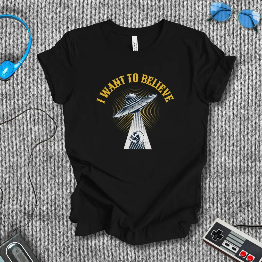 I Want to Believe UFO Skull T-Shirt Printify