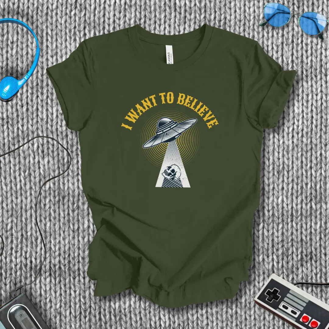 I Want to Believe UFO Skull T-Shirt Printify