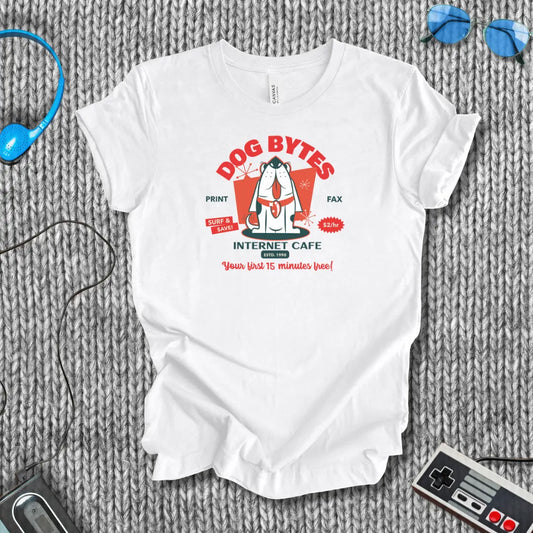 Dog Bytes Internet Café Retro T-Shirt Printify
